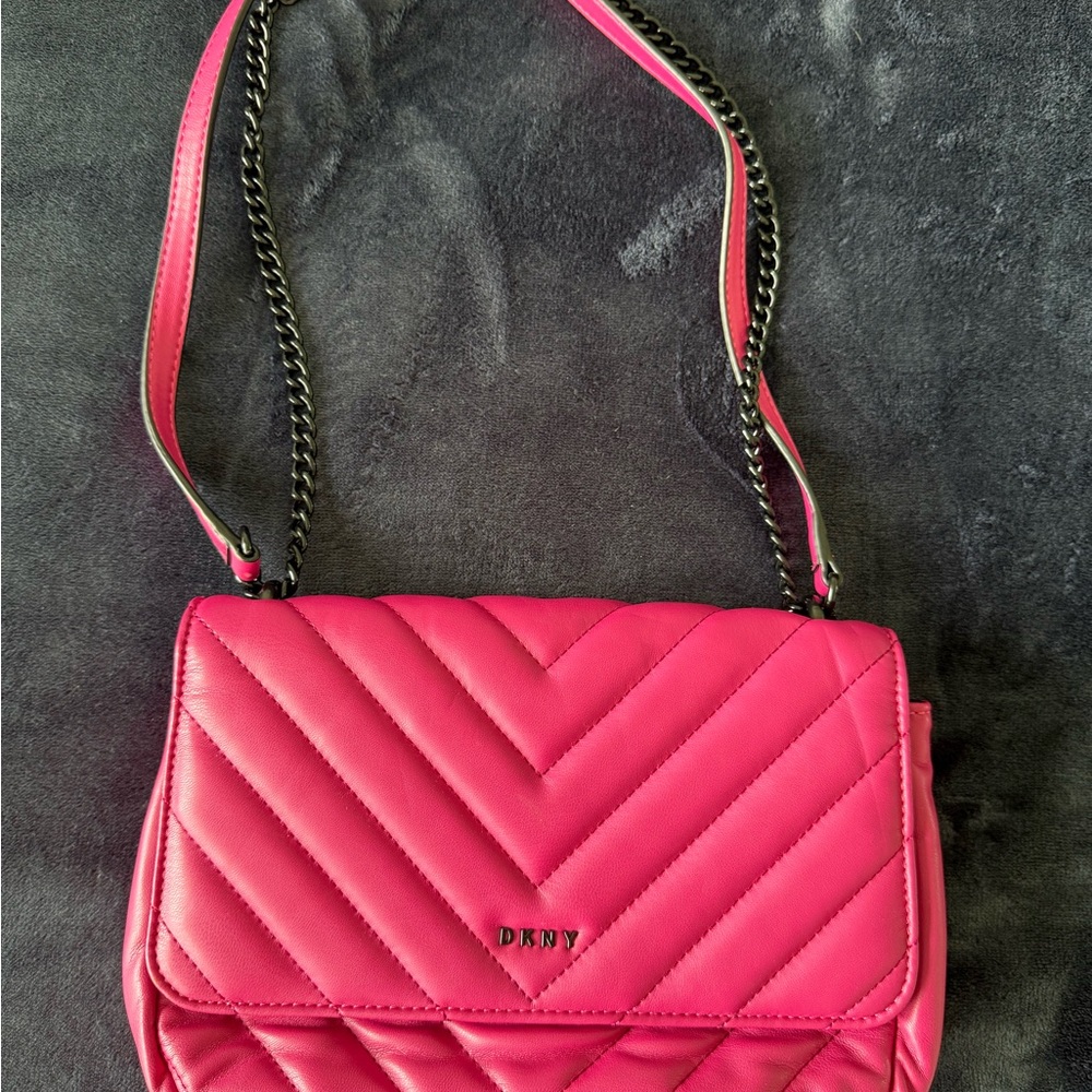 DKNY Pink Chevron Quilted Shoulder Bag